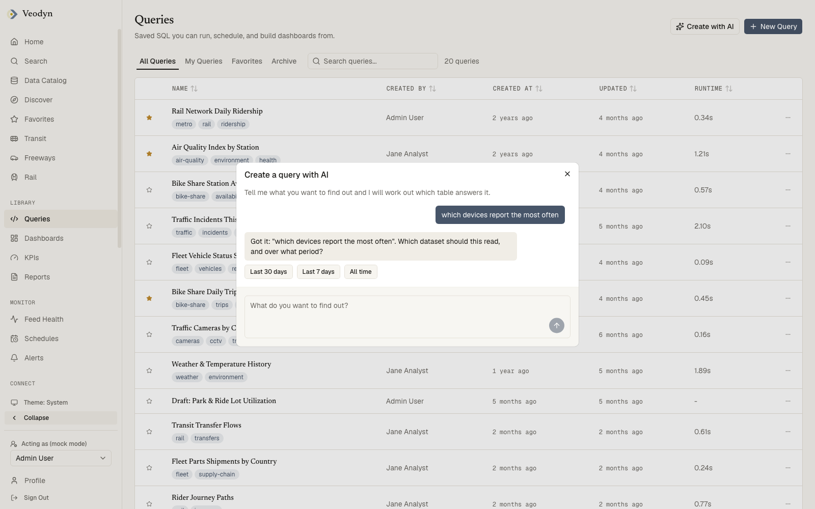 The Create with AI chat, with a grounding question and suggested answers