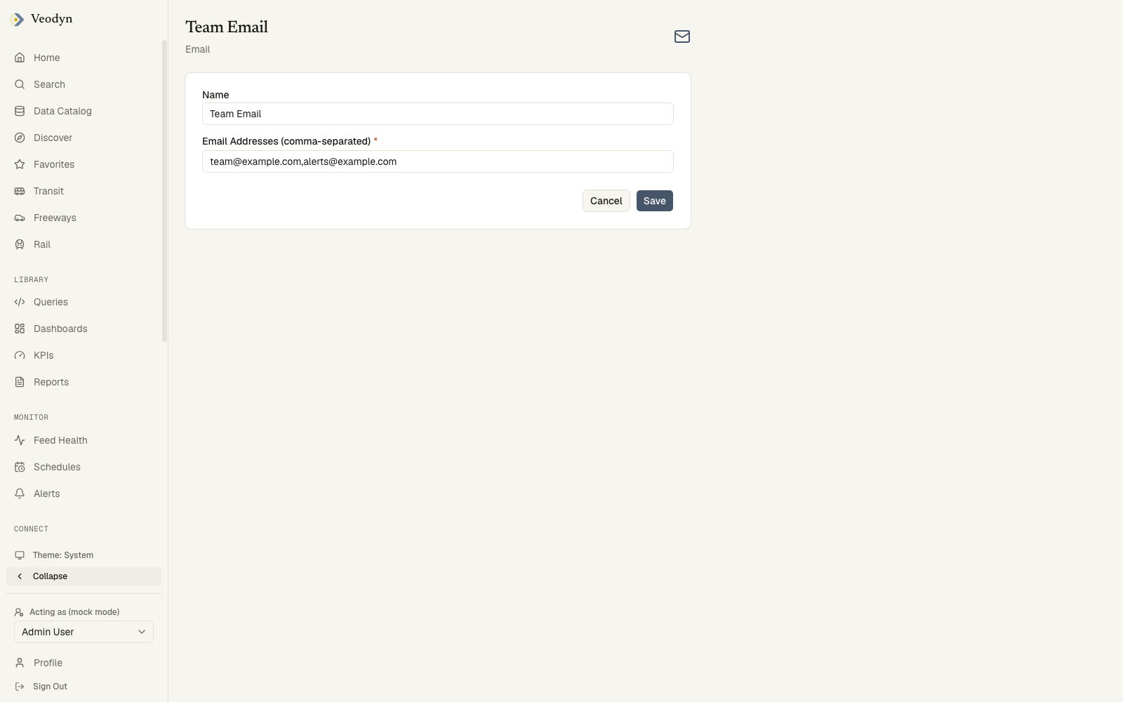 A destination page: its type and the delivery settings that type needs