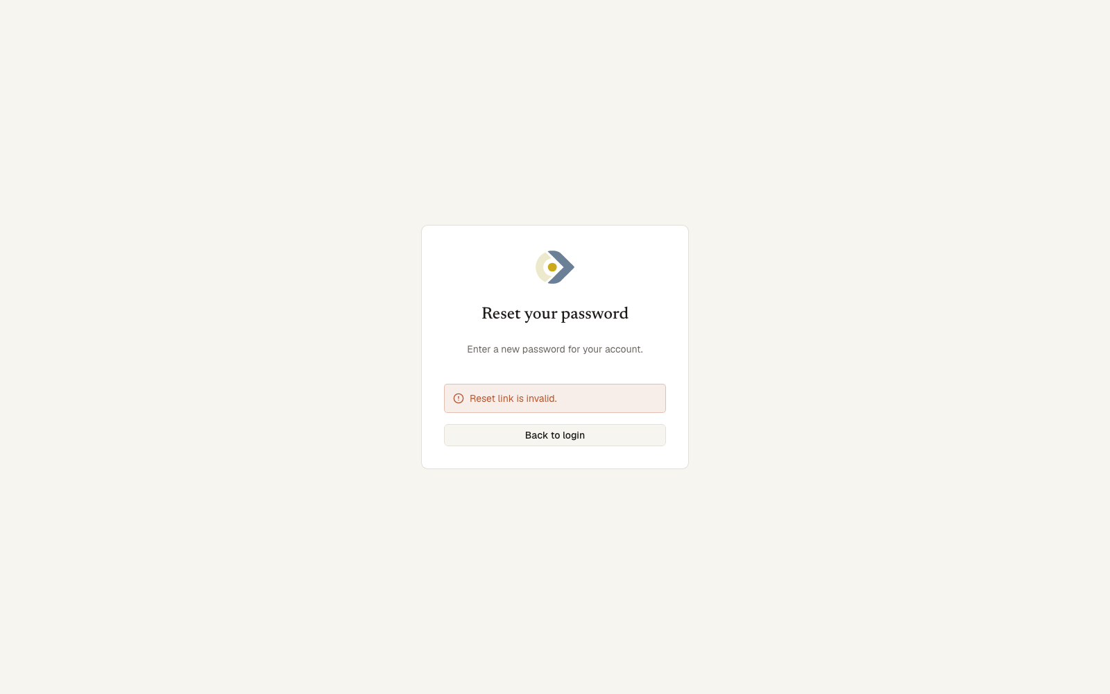 The password reset screen: Reset your password and a Set new password button
